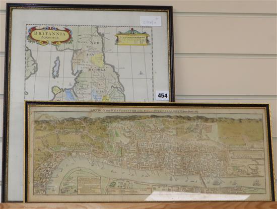 Two engraved maps: Britannia Saxonica and London Westminster in the Reign of Queen Elizabeth 1563